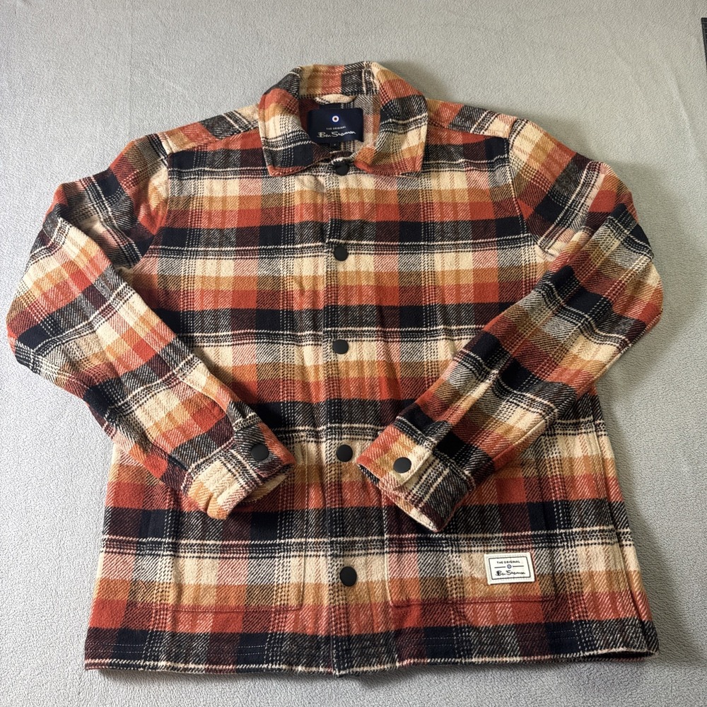 Ben Sherman Mens Brushed Plaid Chore Shirt Jacket Sz Small 2099 Plaid Flannel